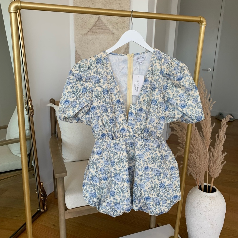 LORNA LUXE BLUE FLORAL BUTTON DOWN PLAYSUIT